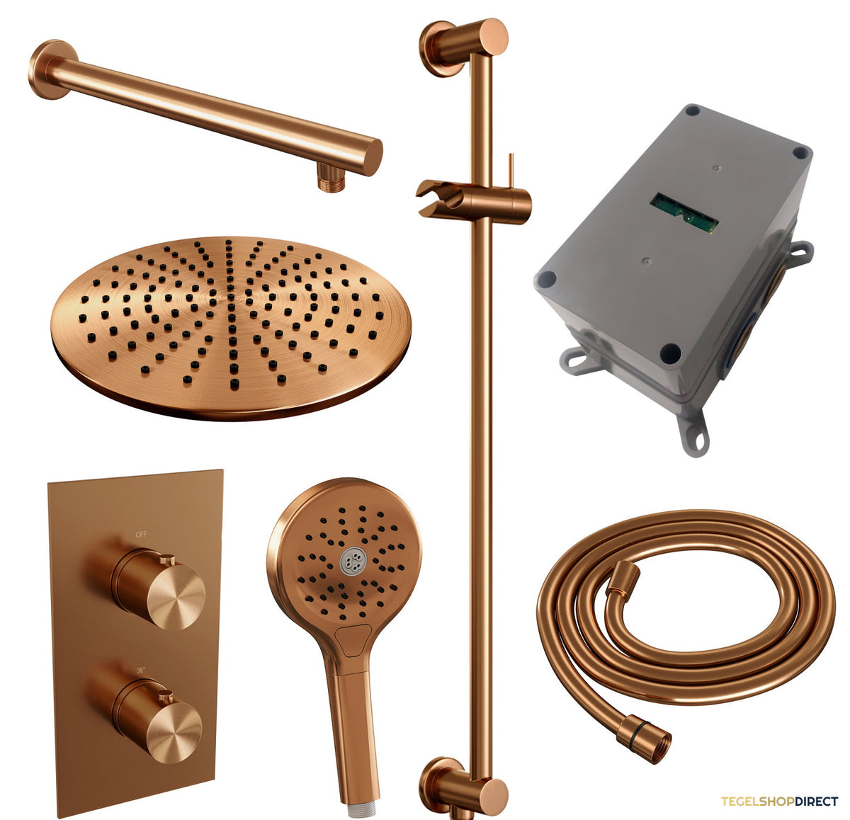 Inbouw Regendouche Set Brauer Copper Edition Wanduitloop Ronde Hoofddouche 30 cm Met Glijstang en Handdouche 3 Standen Koper – afbeelding 10