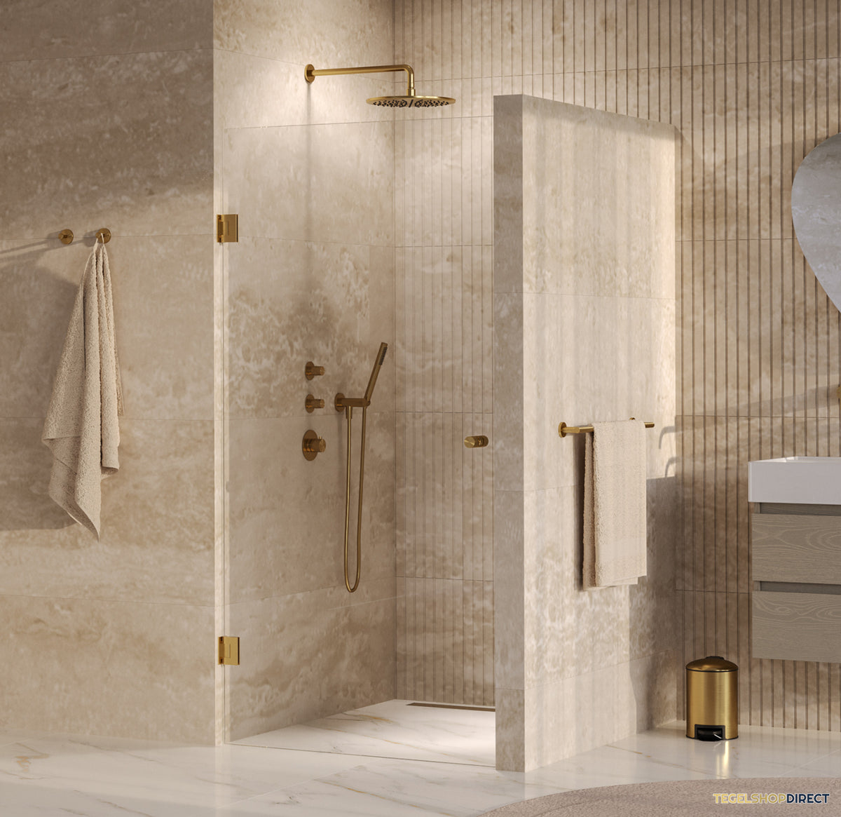 BRAUER Void Carving nisdeur helder glas 100x200 omkeerbaar incl. glascoating PVD goud geborsteld