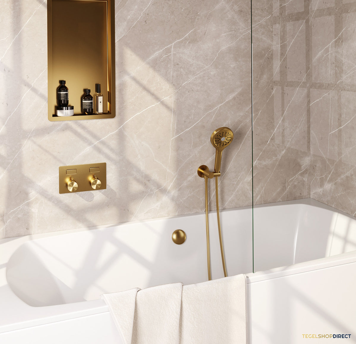 Inbouwthermostaat set Brauer Gold Edition Met Drukknoppen Incl Baduitloop en Afvoer Goud (Keuze Handdouche) – afbeelding 2