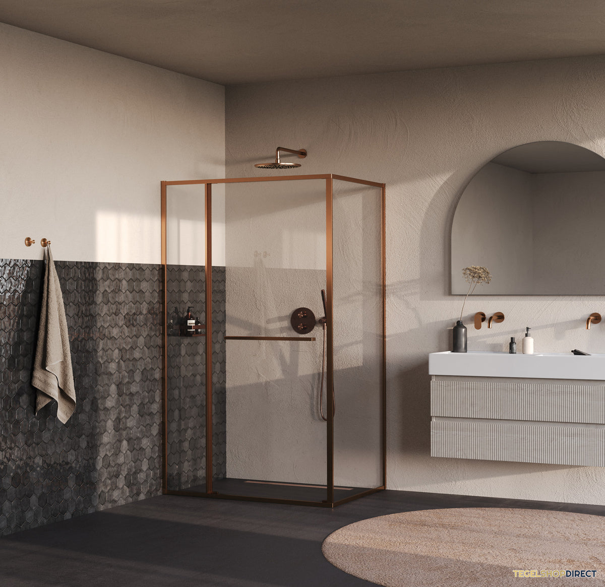 BRAUER Luminis Douchecabine 3-Delig Naar Binnen Draaiend 120x90x200 Omkeerbaar Helder Glas Incl. Glascoating PVD Koper Geborsteld – afbeelding 2