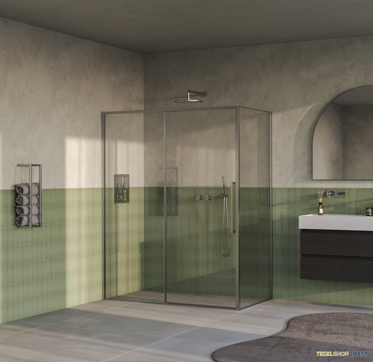 BRAUER Galactic Douchecabine Met Schuifdeur 160x90x200 Omkeerbaar Helder Glas Incl. Glascoating PVD RVS-Kleurig Geborsteld – afbeelding 2