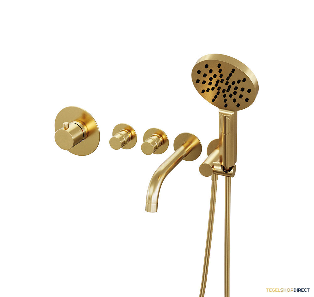 Badkraan Inbouw Set Brauer Gold Edition Thermostatisch met Uitloop en Handdouche 3-Standen Geborsteld Goud – afbeelding 2