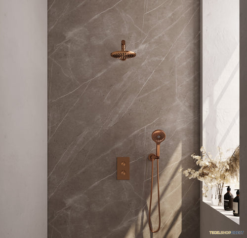 Inbouw Regendouche Set Brauer Copper Edition Wanduitloop Ronde Hoofddouche 20 cm Met Handdouche 3 Standen Koper