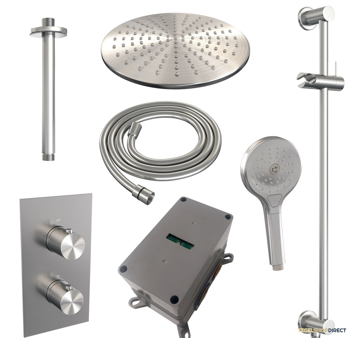 Inbouw Regendouche Set Brauer Brushed Edition Plafond Uitloop Ronde Hoofddouche 30 cm Met Handdouche 3 Standen en Glijstang RVS Look – afbeelding 6