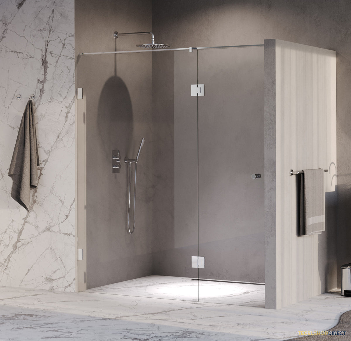 BRAUER Void Carving nisdeur 2-delig helder glas 180x200 omkeerbaar met draaideur 70 aan glas incl. glascoating chroom