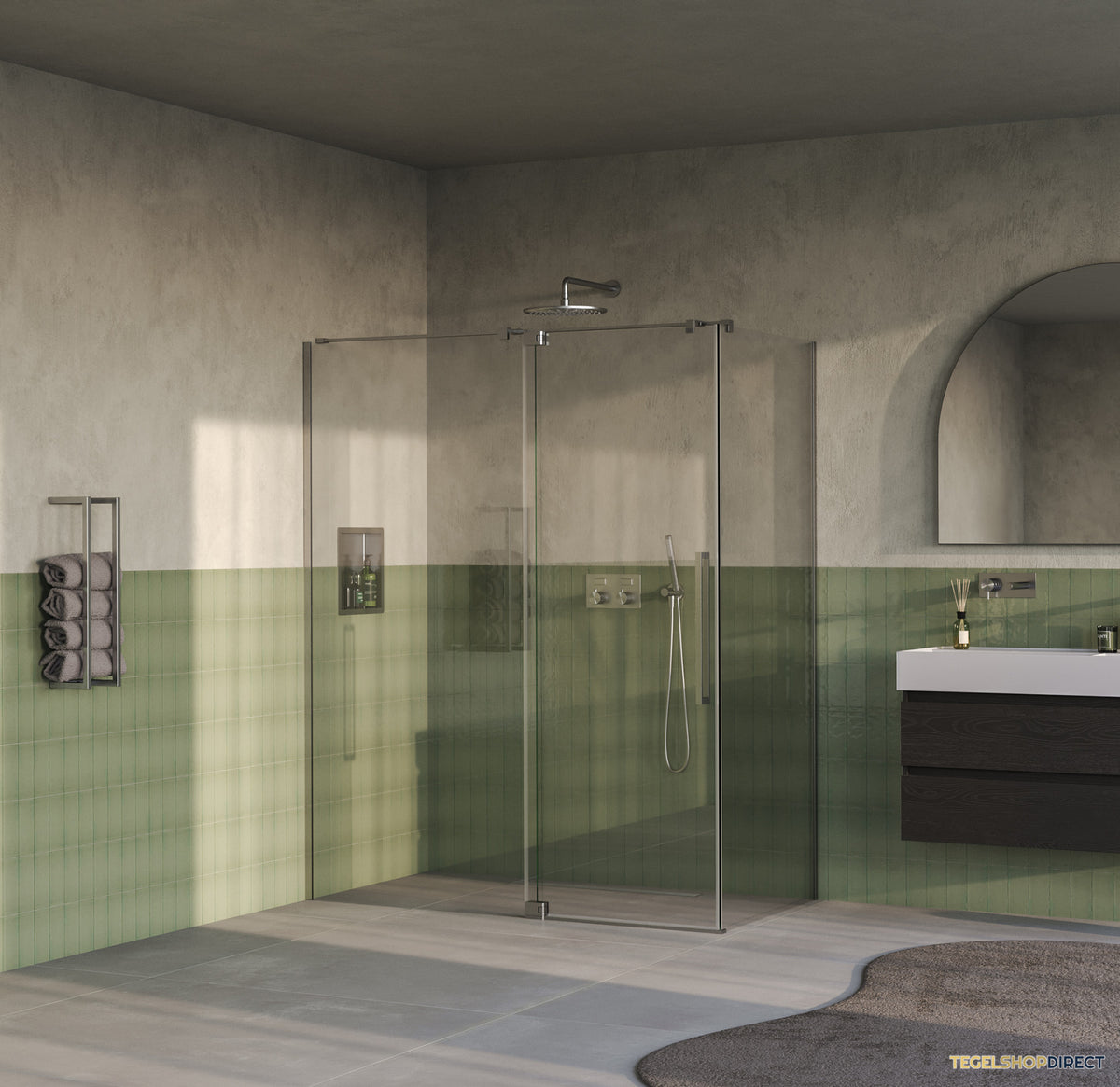 BRAUER Stellar douchecabine met draaideur helder glas 160x90x200 omkeerbaar incl. glascoating PVD RVS-kleurig geborsteld – afbeelding 2