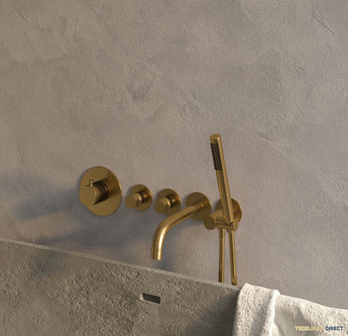 Badkraan Inbouw Set Brauer Gold Edition Thermostatisch met Uitloop en Staaf Handdouche Geborsteld Goud