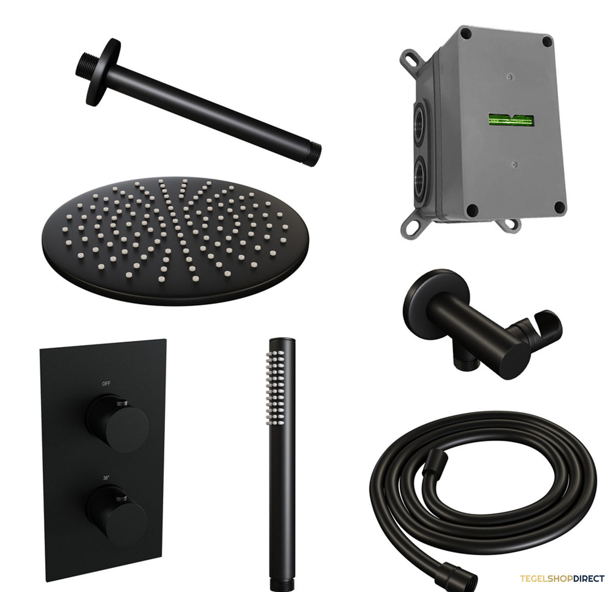 Inbouw Regendouche Set Brauer Black Edition Plafond Uitloop Ronde Hoofddouche 30 cm Mat Zwart – afbeelding 2