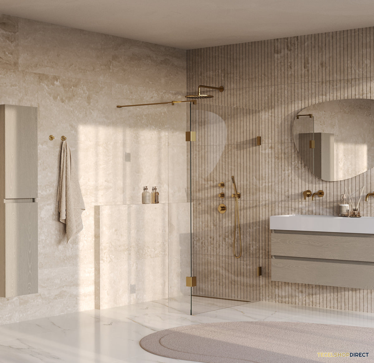 BRAUER Void inloopdouche helder glas 120x200 met 40 zijwand incl. glascoating PVD goud geborsteld – afbeelding 2