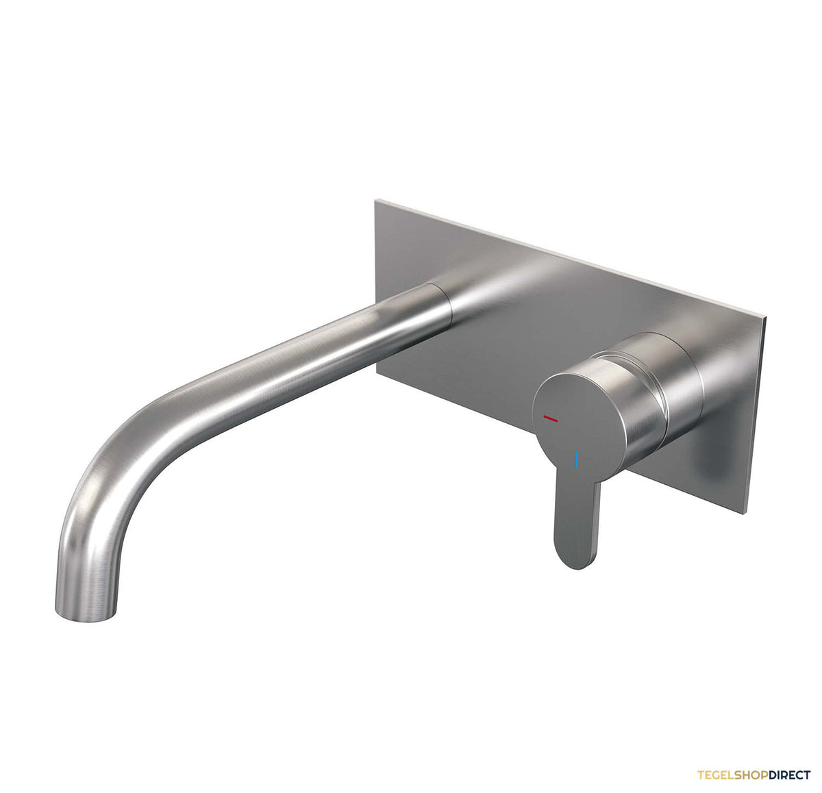 Inbouw Wastafelmengkraan Brauer Brushed Edition Coldstart Gebogen Uitloop Korte Platte Hendel Rechts Geborsteld RVS PVD Met Afdekplaat
