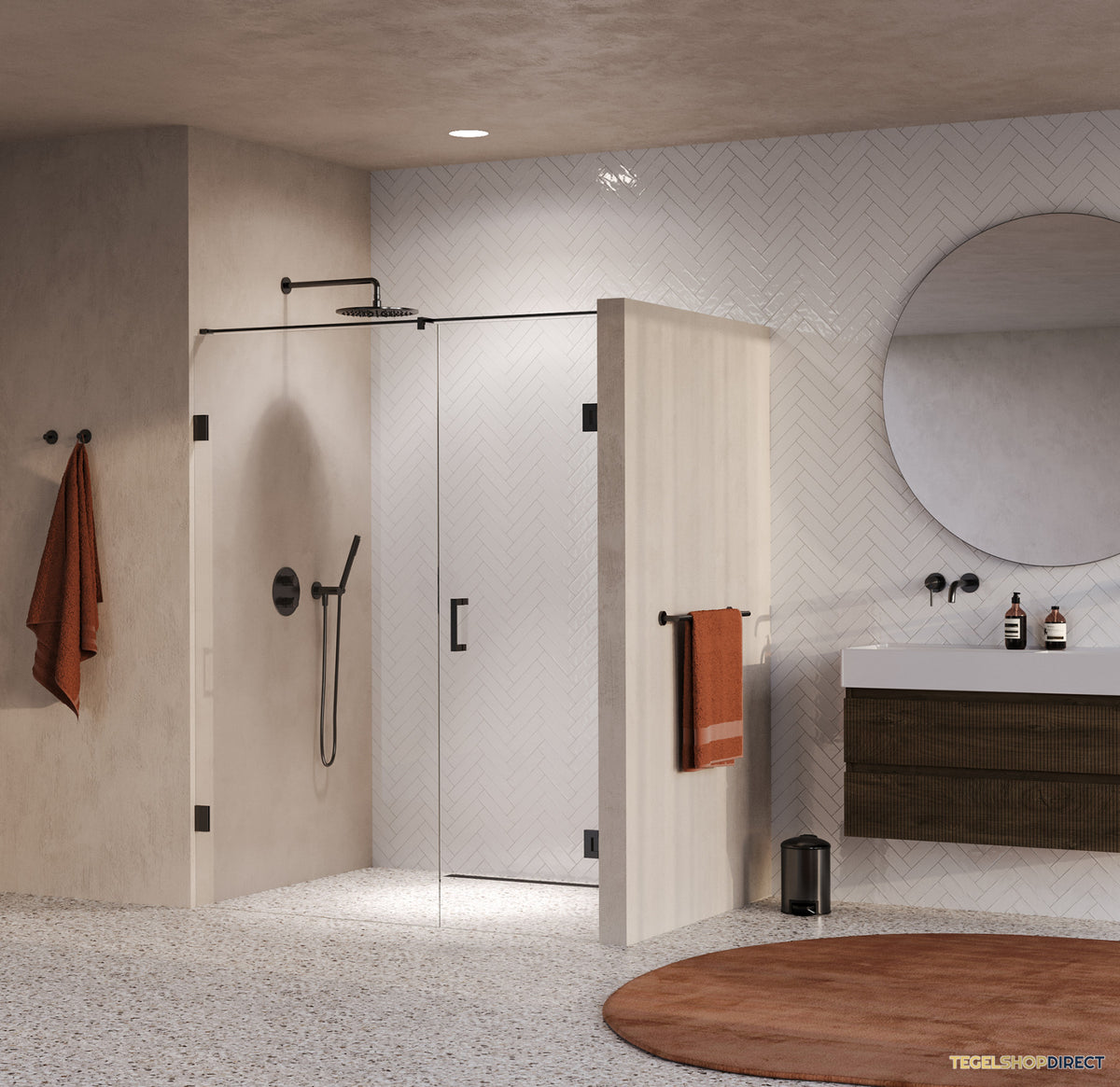BRAUER Void nisdeur 2-delig helder glas 150x200 omkeerbaar met draaideur 70 aan muur incl. glascoating PVD gunmetal – afbeelding 2