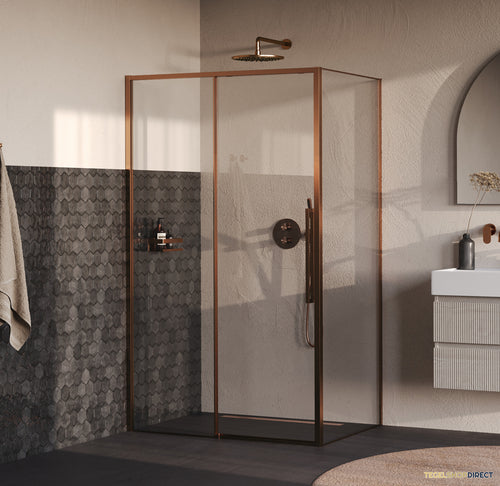 BRAUER Galactic Douchecabine Met Schuifdeur 120x90x200 Omkeerbaar Helder Glas Incl. Glascoating PVD Koper Geborsteld