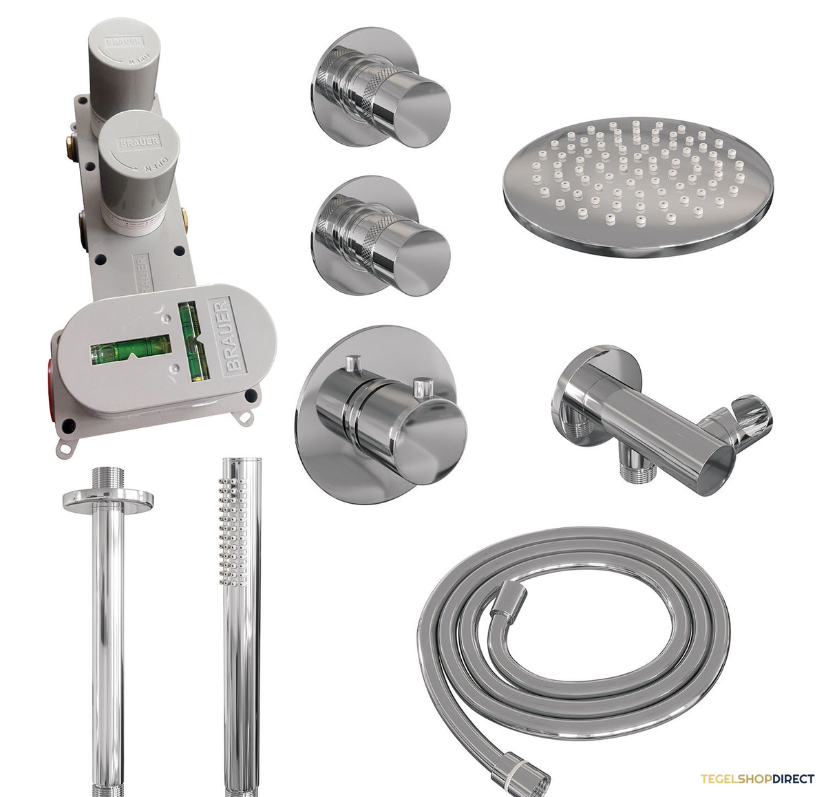 Regendoucheset Inbouw Brauer Chrome Edition Thermostatisch 20cm met Plafondarm en Staafhanddouche Losse Stopkranen Chroom – afbeelding 2