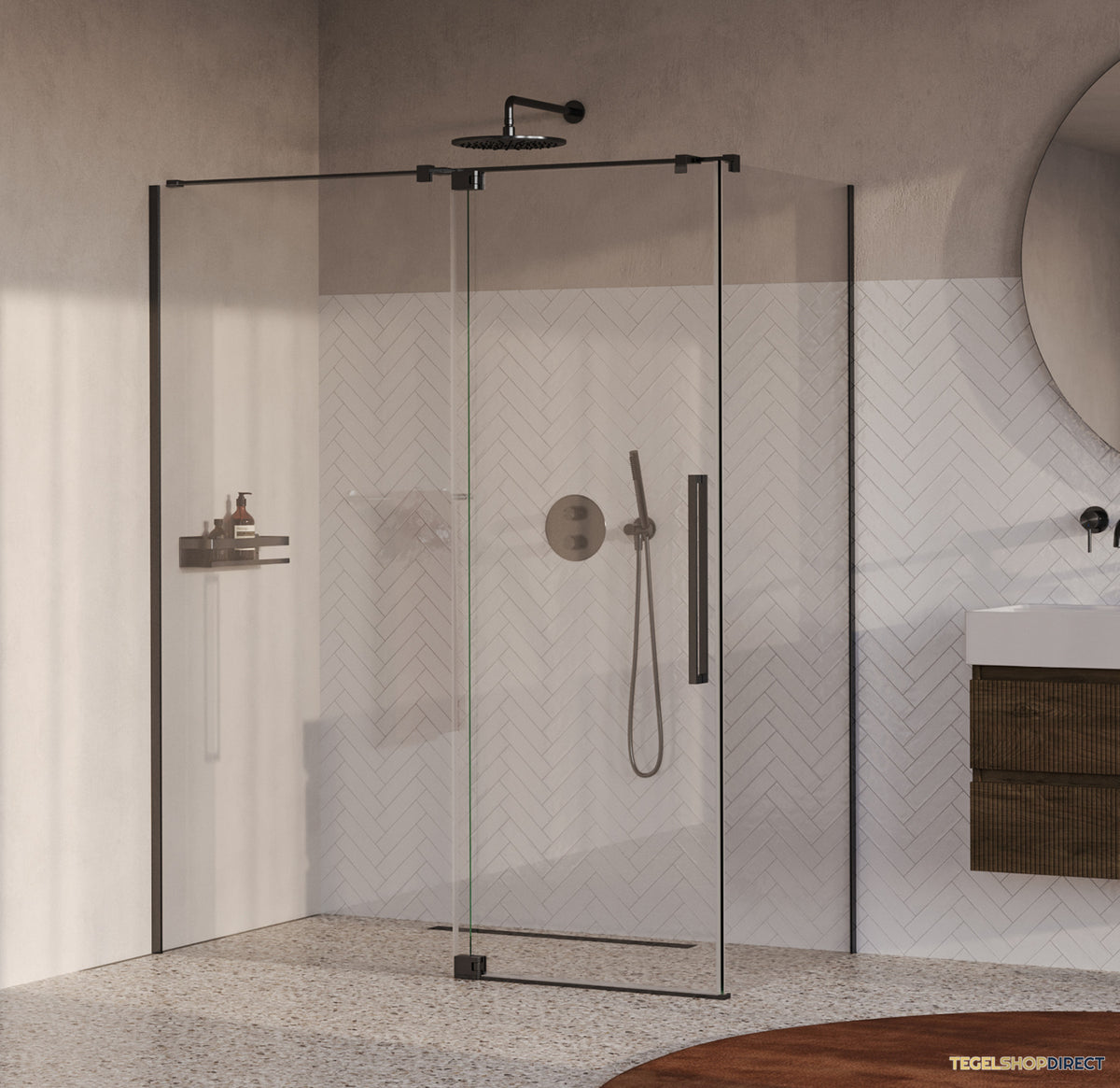 BRAUER Stellar douchecabine met draaideur helder glas 160x80x200 omkeerbaar incl. glascoating PVD gunmetal geborsteld