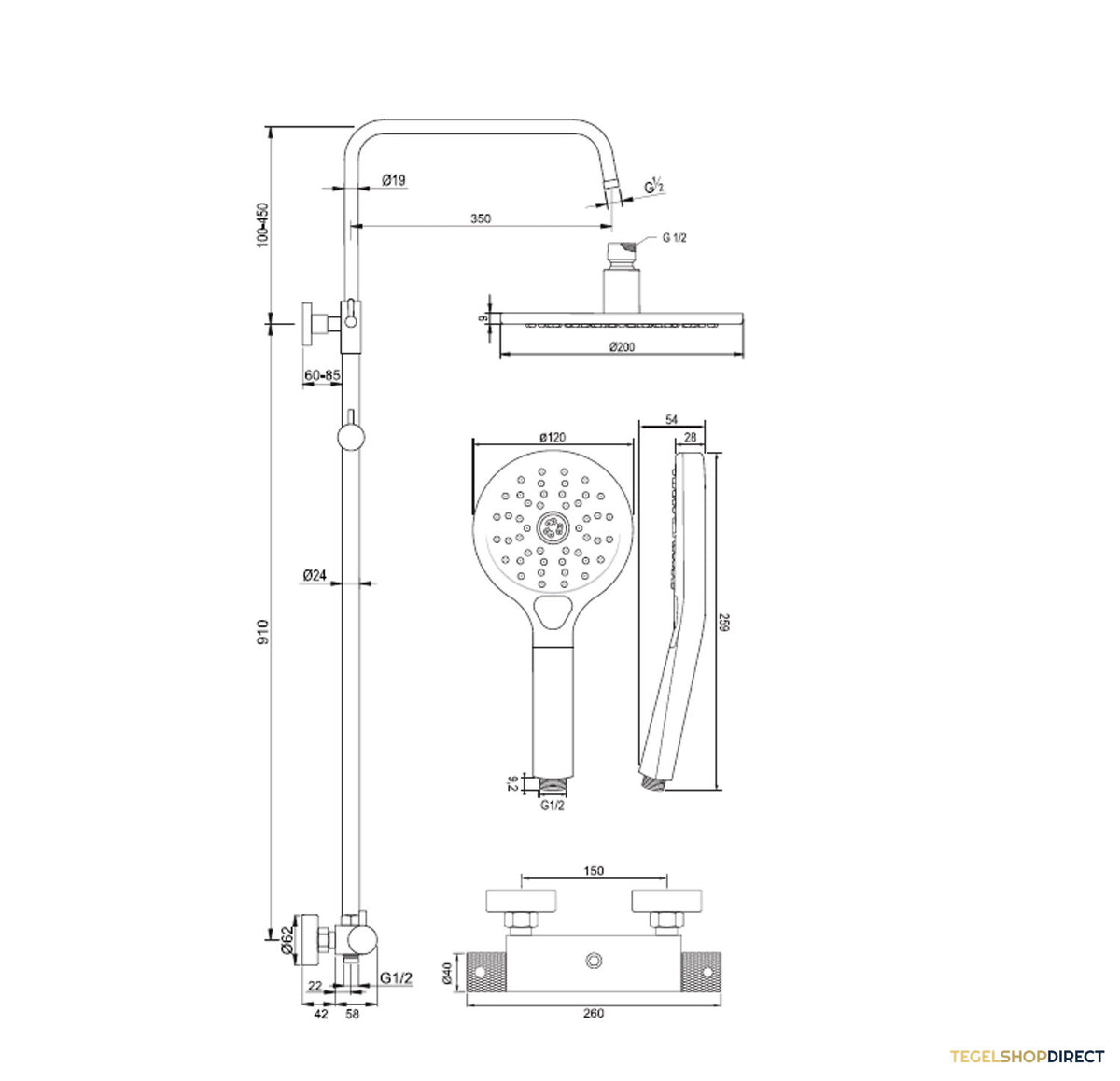 Regendoucheset Opbouw Brauer Copper Carving 20 cm Thermostatisch met Handdouche 3-Standen Geborsteld Koper – afbeelding 7
