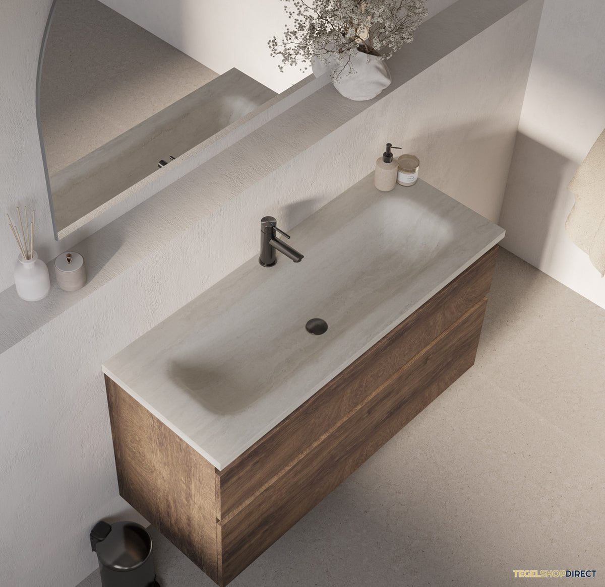 BRAUER Dune Medium wastafel 120 cm met 1 wasbak en 1 kraangat Sintered Stone Ivory Travertin – afbeelding 2