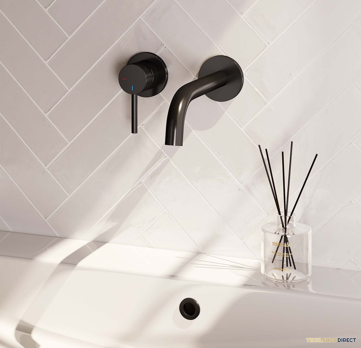Inbouw Wastafelmengkraan Brauer Black Carving Coldstart Gebogen Uitloop Ronde Hendel Links Mat Zwart Met Rozetten – afbeelding 2