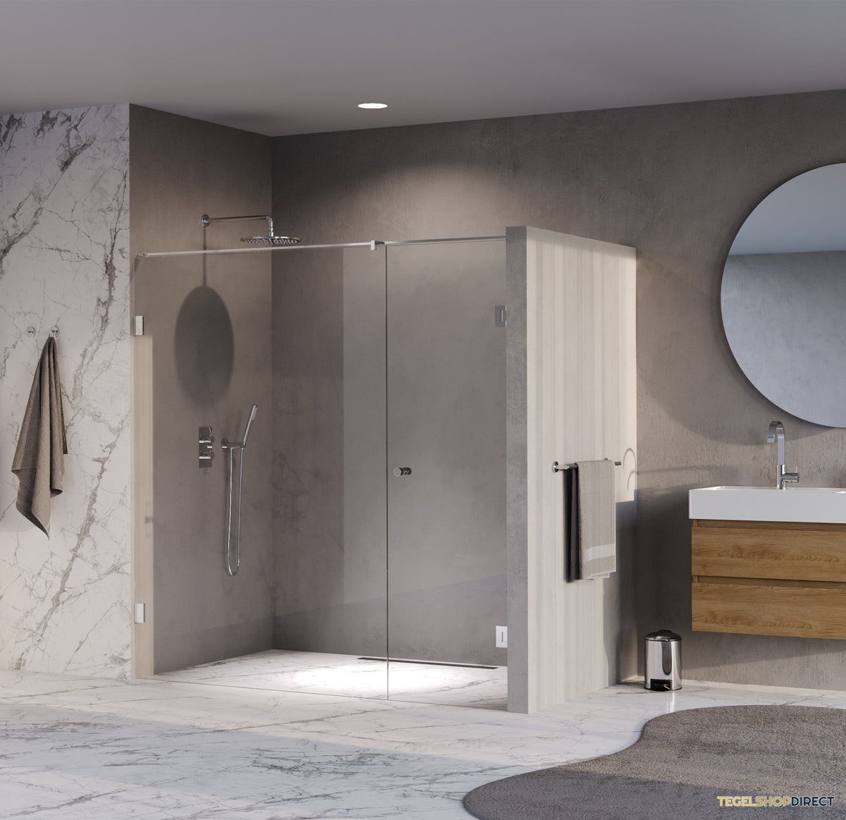 BRAUER Void Carving nisdeur 2-delig helder glas 200x200 omkeerbaar met draaideur 70 aan muur incl. glascoating chroom – afbeelding 2