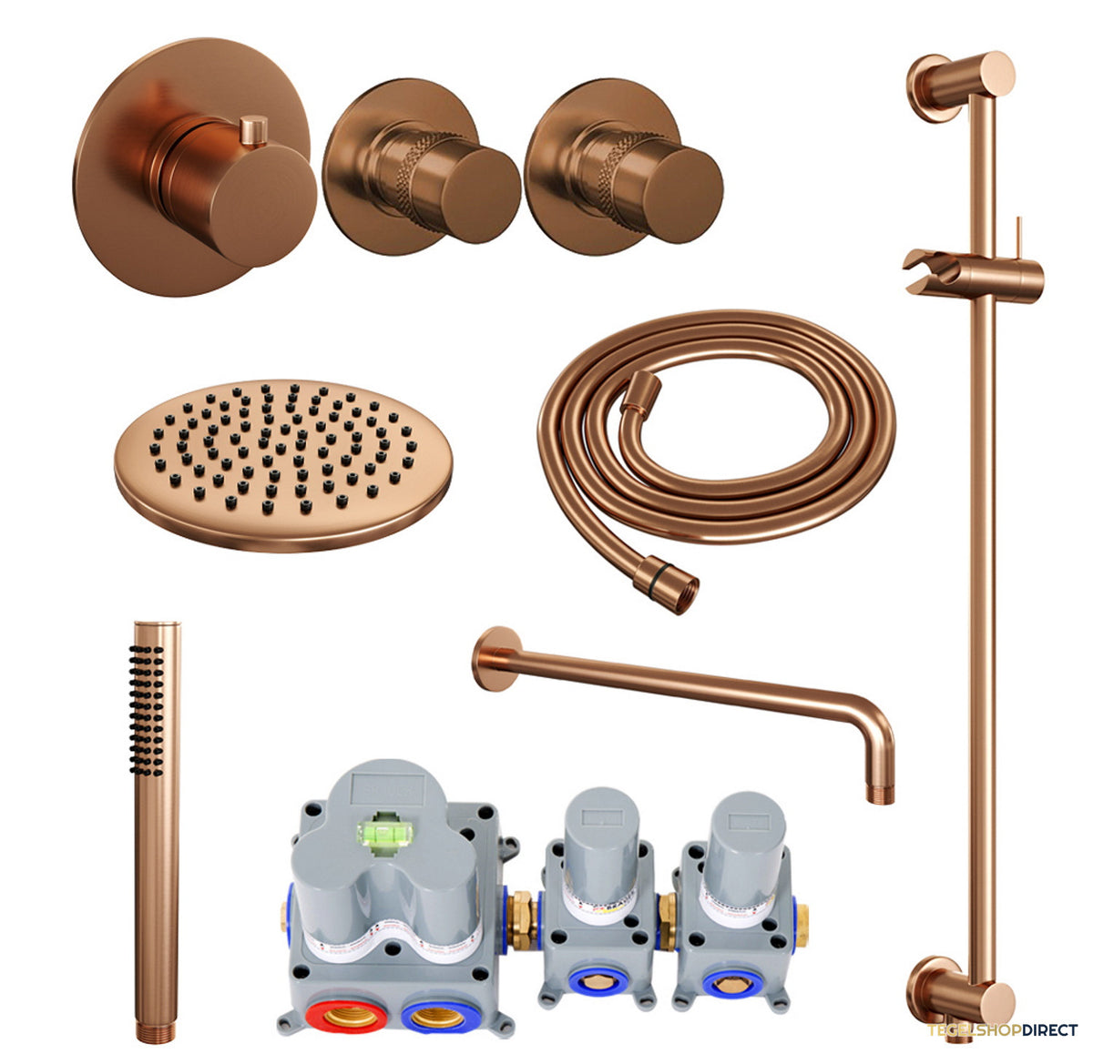 Inbouw Regendouche Set Brauer Copper Edition Gebogen Wanduitloop Ronde Hoofddouche 20 cm Met Twee Stopkranen en Glijstang Koper – afbeelding 2