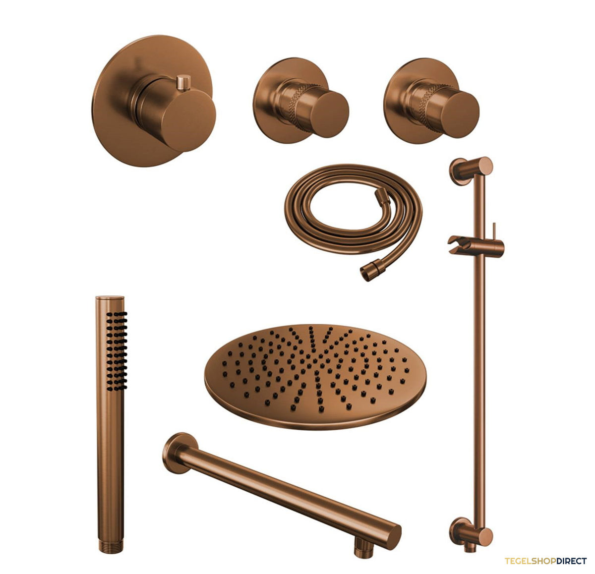 Thermostatisch Inbouwdoucheset Brauer Copper 30cm Hoofddouche Wandarm Staafhanddouche op Glijstang Koper – afbeelding 2