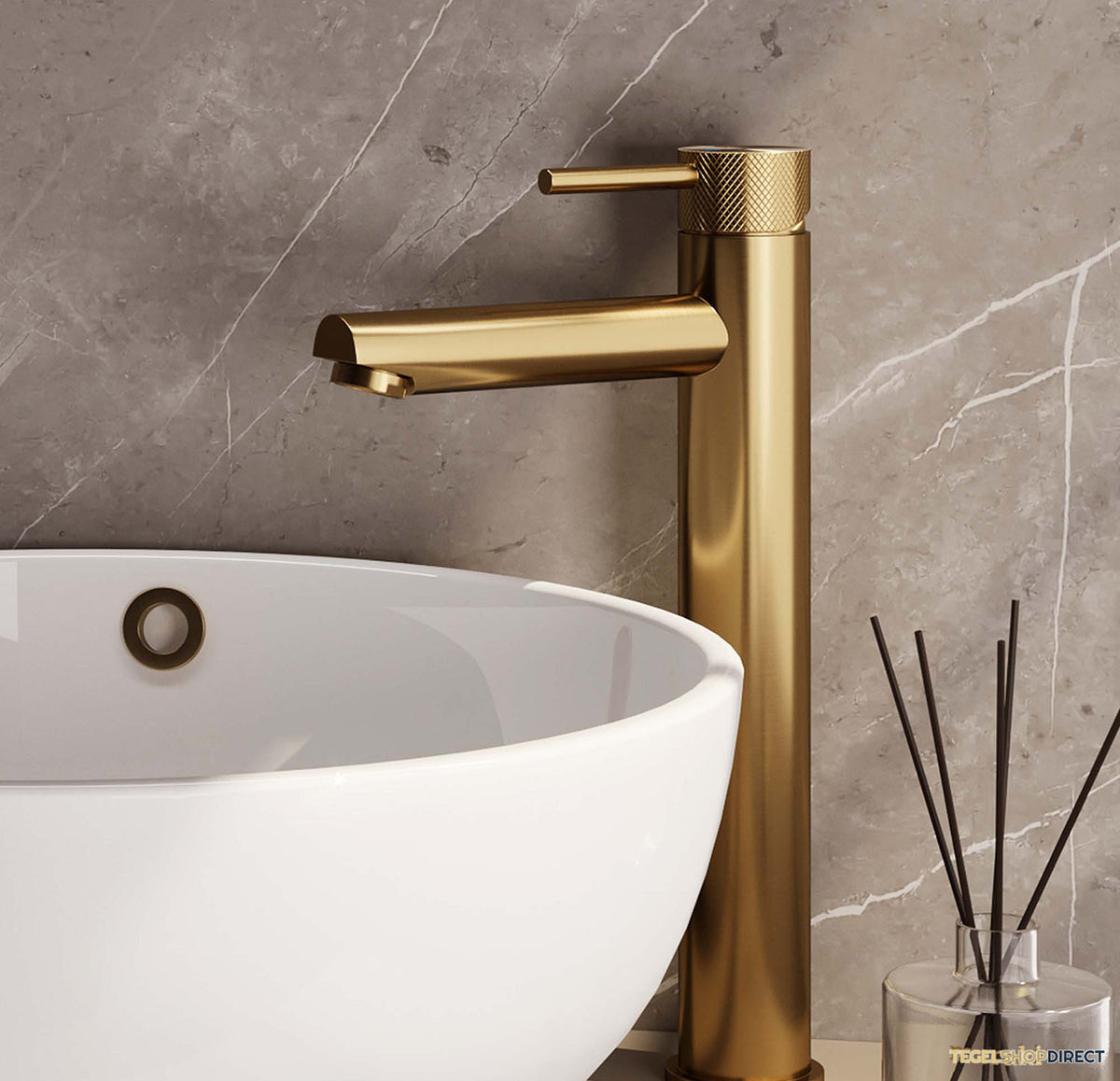 Wastafelmengkraan Brauer Gold Carving Coldstart Opbouw Hoog Ronde Hendel Geborsteld Goud PVD PVD – afbeelding 3