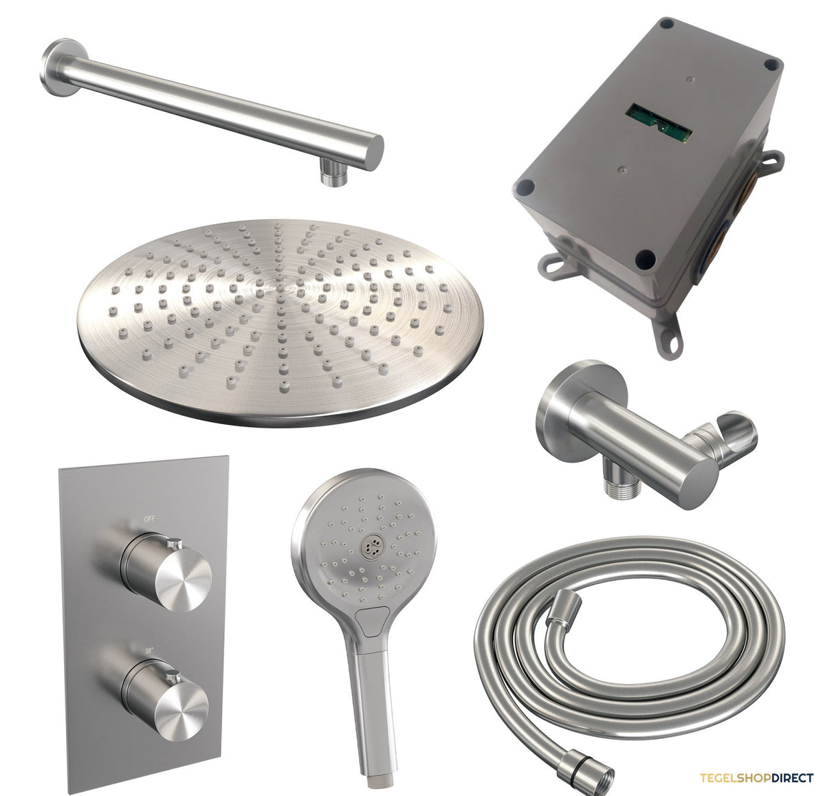 Inbouw Regendouche Set Brauer Brushed Edition Wanduitloop Ronde Hoofddouche 30 cm Met Handdouche 3 Standen RVS Look – afbeelding 4