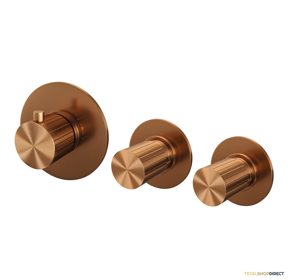 Brauer Stripe thermostatische inbouw badkraan SET 01 met uitloop en staaf handdouche en doucheslang en wandaansluitbocht koper geborsteld PVD – afbeelding 3