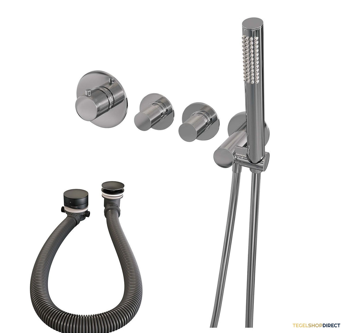 Inbouwthermostaatset Brauer Chrome Carving Incl Staafhanddouche En Badafvoer Chroom – afbeelding 2