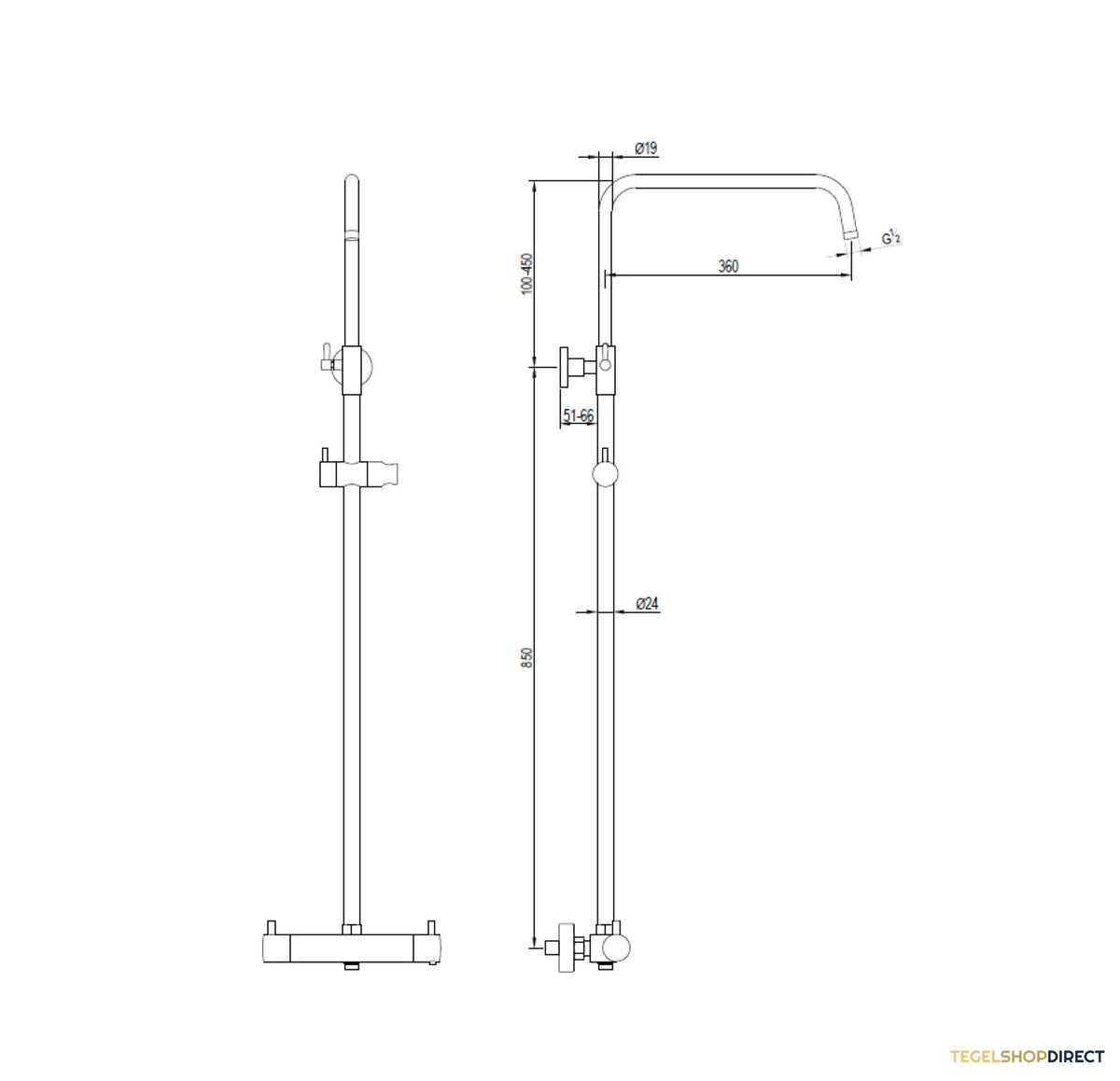 Regendouche Brauer Brushed Showerpipe Met Thermostaat 20cm Geborsteld RVS – afbeelding 3