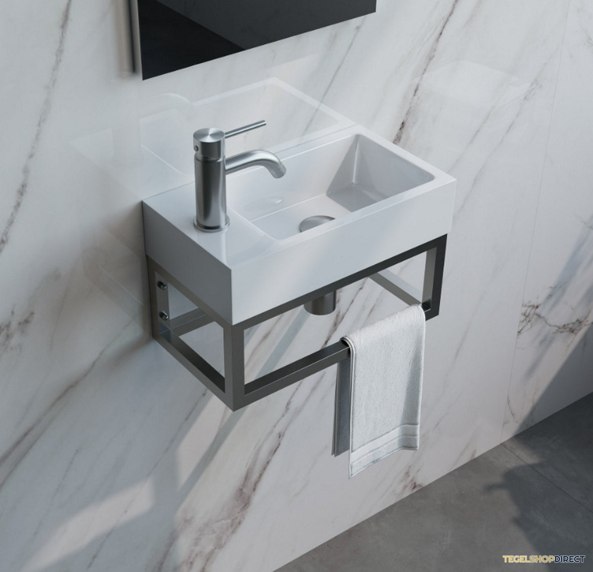 Fonteinset Brauer Brushed Edition 40x22cm Wit Incl. Toebehoren en Frame Geborsteld RVS PVD