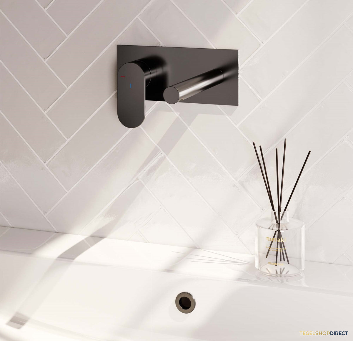Inbouw Wastafelmengkraan Brauer Gunmetal Edition Coldstart Rechte Uitloop Platte Hendel Links Geborsteld Gunmetal PVD Met Afdekplaat – afbeelding 2