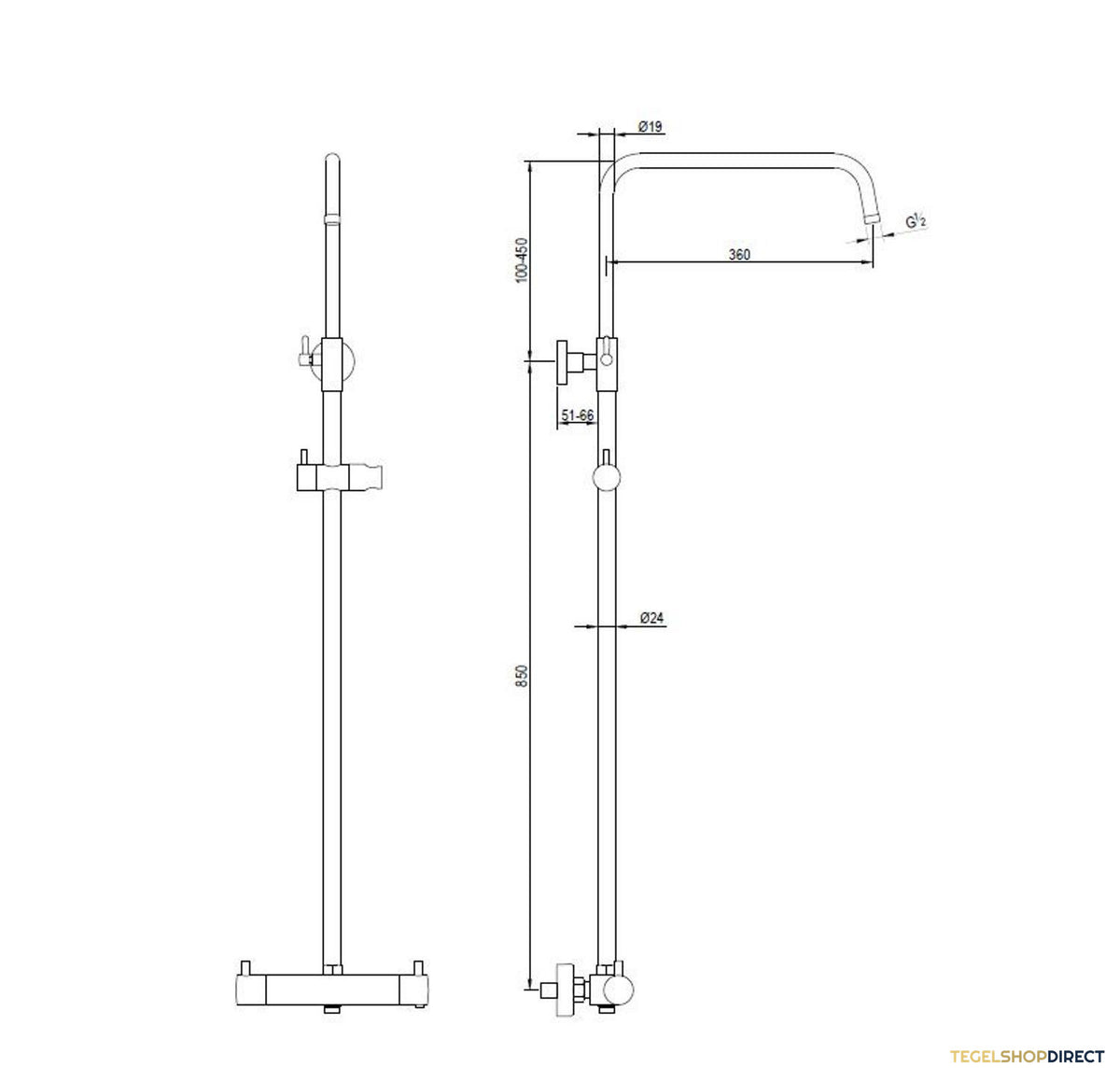 Regendouche Brauer Black Showerpipe met Thermostaat 20cm Mat Zwart – afbeelding 3