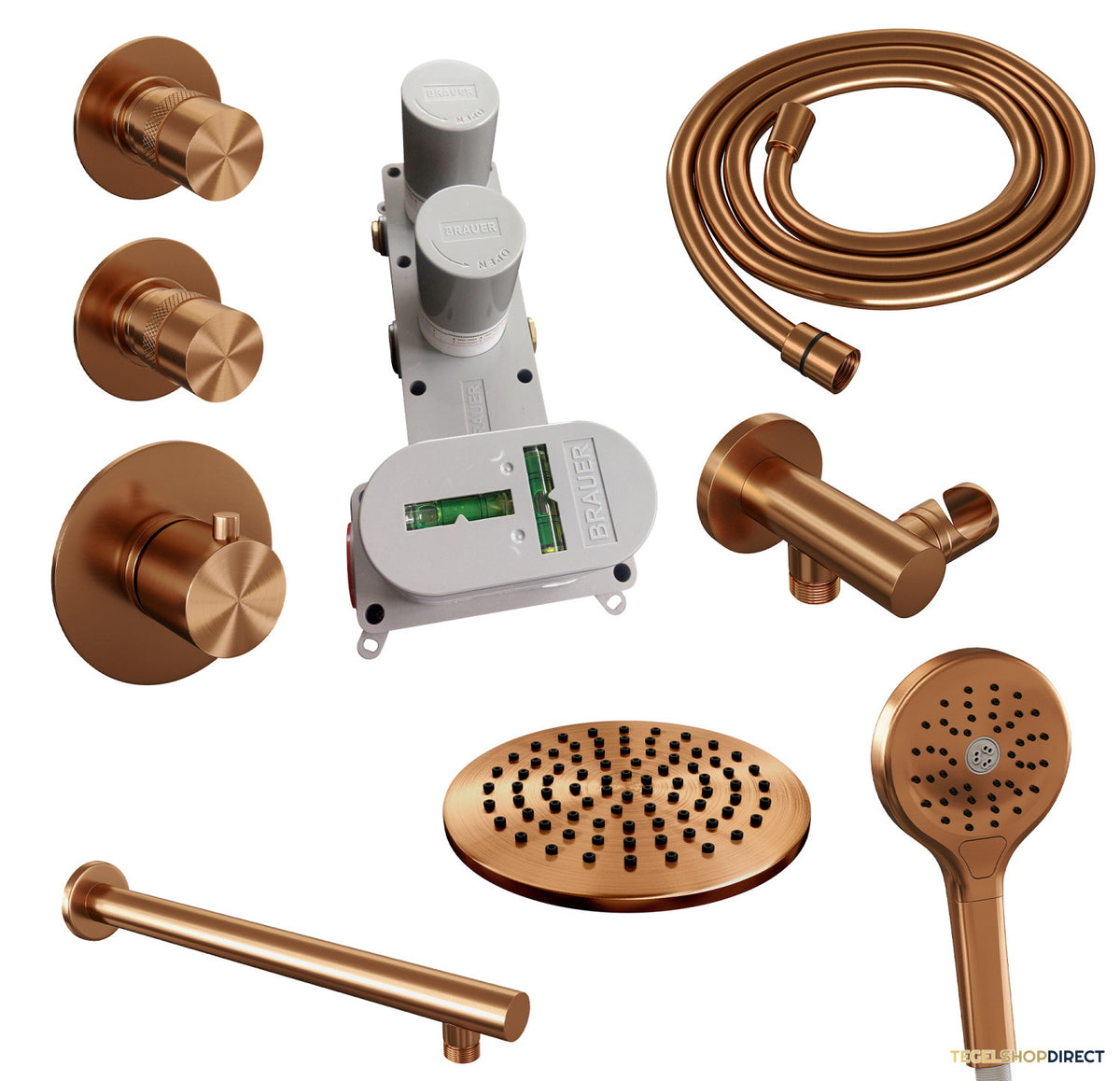 Thermostatisch Inbouwdoucheset Brauer Copper 20cm Hoofddouche Wandarm 3 Standen Handdouche Koper – afbeelding 4