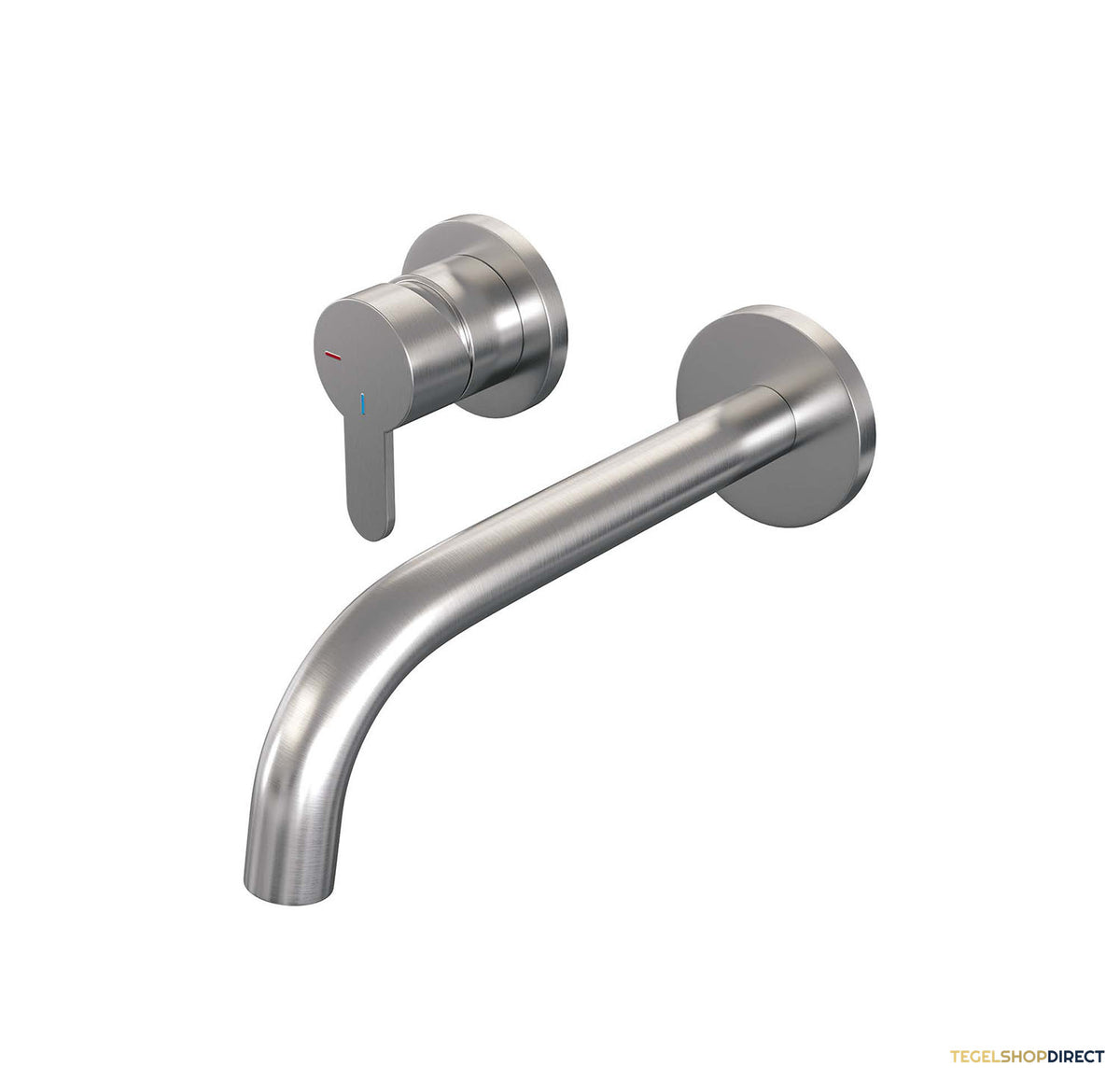 Inbouw Wastafelmengkraan Brauer Brushed Edition Coldstart Gebogen Uitloop Korte Platte Hendel Links Geborsteld RVS PVD Met Rozetten