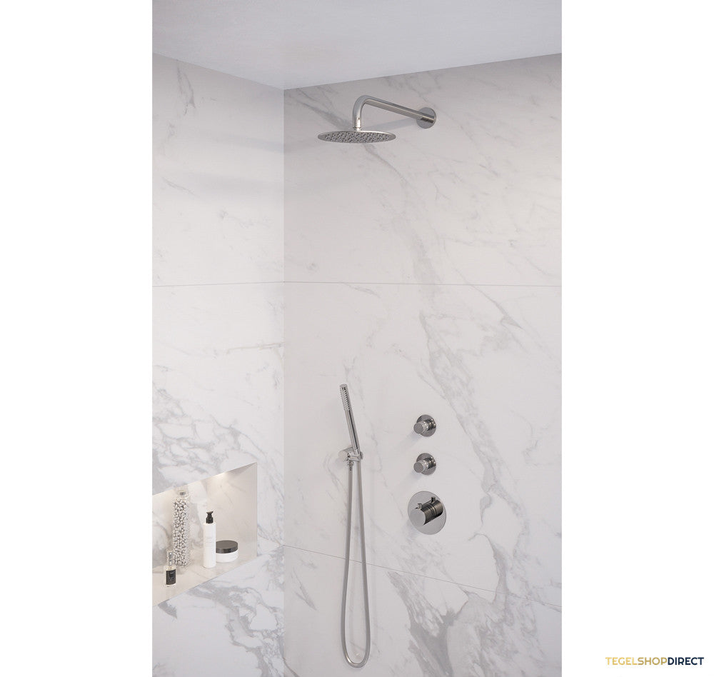 Regendoucheset Inbouw Brauer Chrome Edition Thermostatisch 20cm met Gebogen Wandarm en Handdouche Staaf Losse Stopkranen Chroom