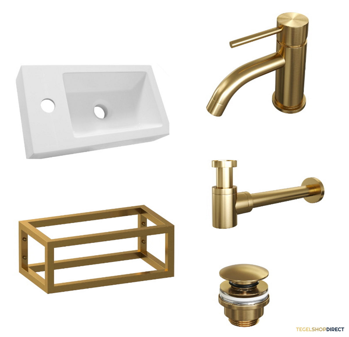 Fonteinset Brauer Gold Edition 40x22cm Wit Incl. Toebehoren en Frame Geborsteld Goud PVD – afbeelding 2
