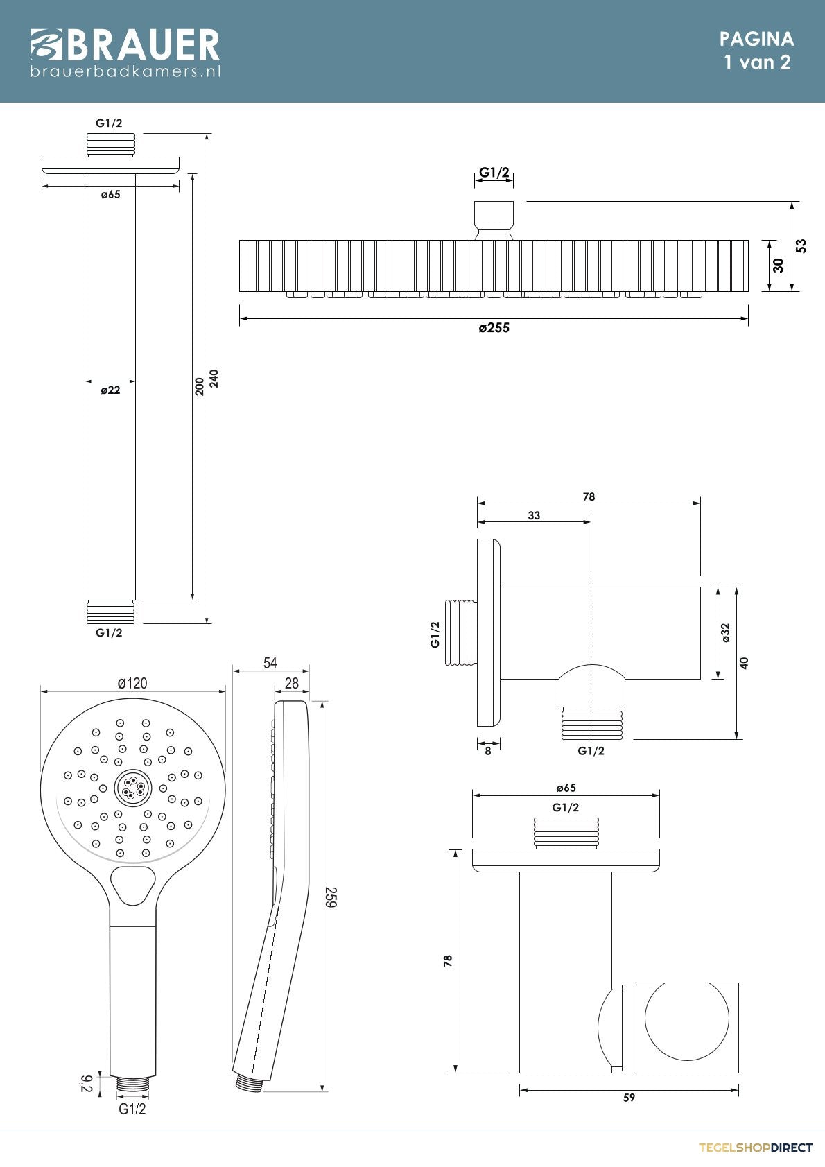 Brauer Stripe thermostatische inbouw regendouche SET 06 met 25 cm douchekop en plafondarm en 3-standen handdouche en doucheslang en wandaansluitbocht koper geborsteld PVD – afbeelding 9