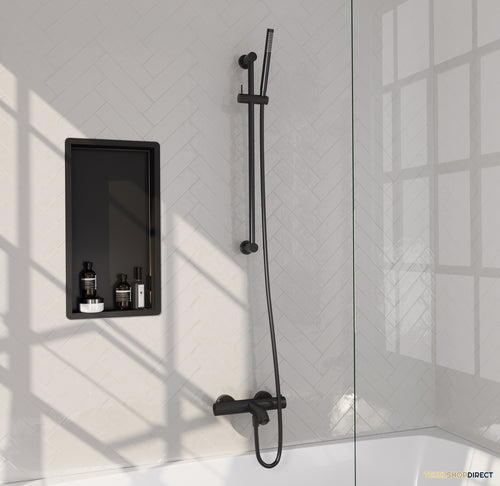 Brauer Stripe opbouw baddouche thermostaatkraan SET 01 met glijstang en staaf handdouche en doucheslang mat zwart