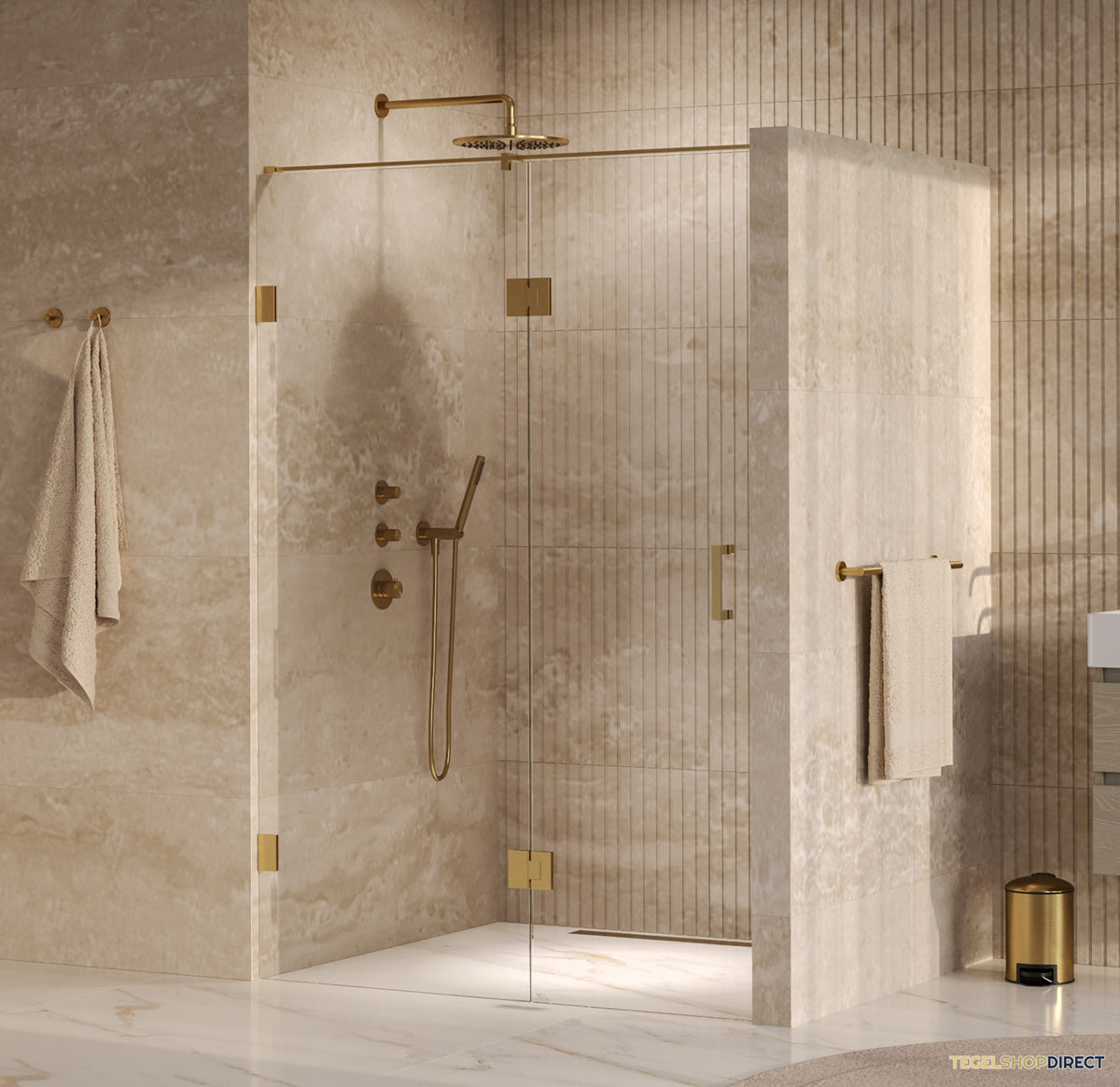 BRAUER Void nisdeur 2-delig helder glas 140x200 omkeerbaar met draaideur 70 aan glas incl. glascoating PVD goud