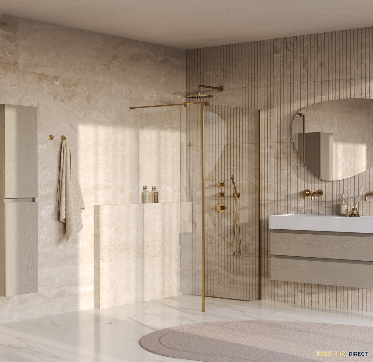 BRAUER Oblivion inloopdouche helder glas 90x200 met zijwand 40 incl. glascoating PVD goud geborsteld – afbeelding 2