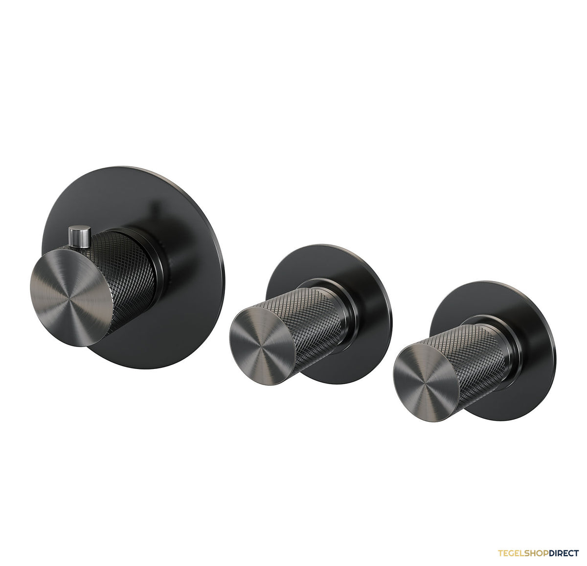 Inbouwthermostaat Brauer Gunmetal Carving en 2 Stopkranen Met in- en Afbouwdelen Geborsteld Gunmetal