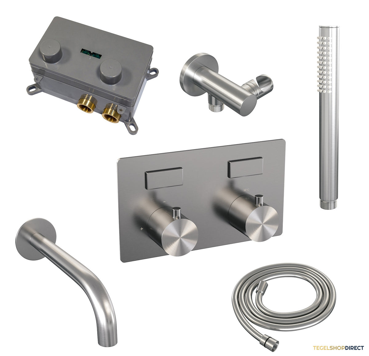 Inbouwthermostaat set Brauer Brushed Edition Met Drukknoppen Incl Baduitloop RVS (Keuze Handdouche) – afbeelding 6