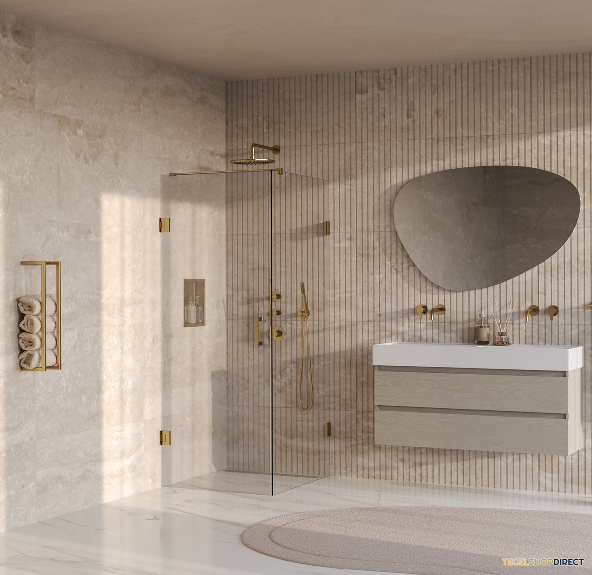 BRAUER Void douchecabine met draaideur helder glas 90x100x200 incl. glascoating PVD goud geborsteld – afbeelding 2
