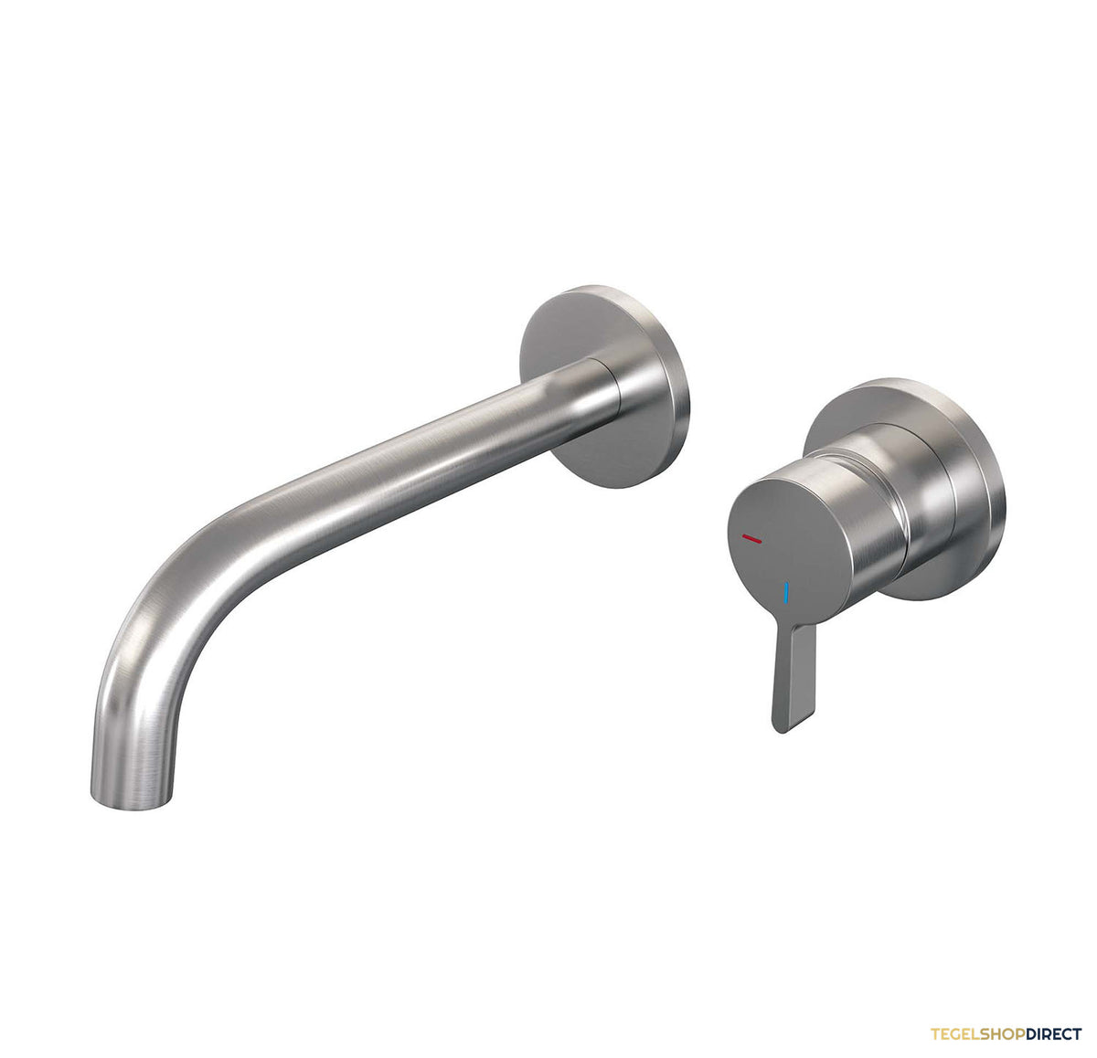 Inbouw Wastafelmengkraan Brauer Brushed Edition Coldstart Gebogen Uitloop Halfronde Hendel Rechts Geborsteld RVS PVD Met Rozetten