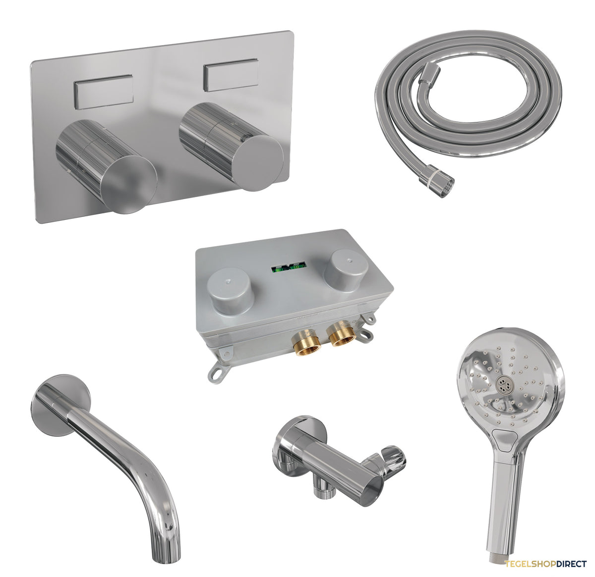 Brauer Stripe thermostatische inbouw badkraan met drukknoppen SET 04 met uitloop en 3-standen handdouche en doucheslang en wandaansluitbocht chroom – afbeelding 2