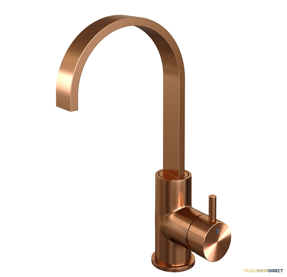 Wastafelmengkraan Brauer Copper Edition Coldstart Opbouw Hoog Plat Gebogen Korte Ronde Hendel Geborsteld Koper PVD