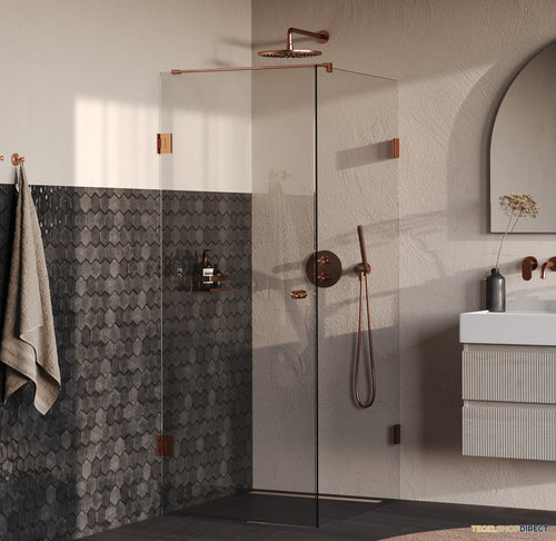 BRAUER Void Carving douchecabine met draaideur helder glas 80x100x200 incl. glascoating PVD koper geborsteld