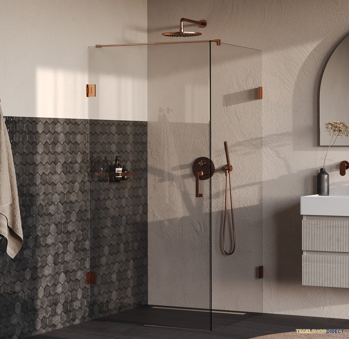 BRAUER Void douchecabine met draaideur helder glas 100x100x200 incl. glascoating PVD koper geborsteld