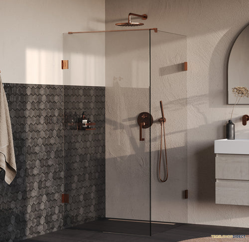 BRAUER Void douchecabine met draaideur helder glas 100x100x200 incl. glascoating PVD koper geborsteld