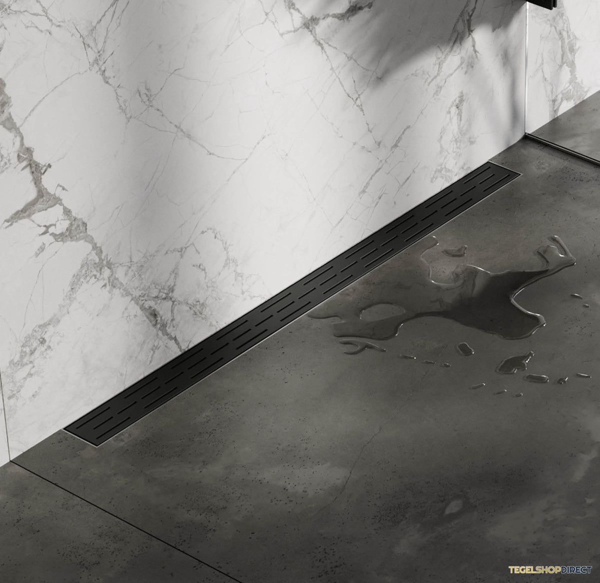 Douchegoot Brauer WallDrain Zwart Geborsteld Muur Montage 90x7 cm Inclusief Standaard Rooster
